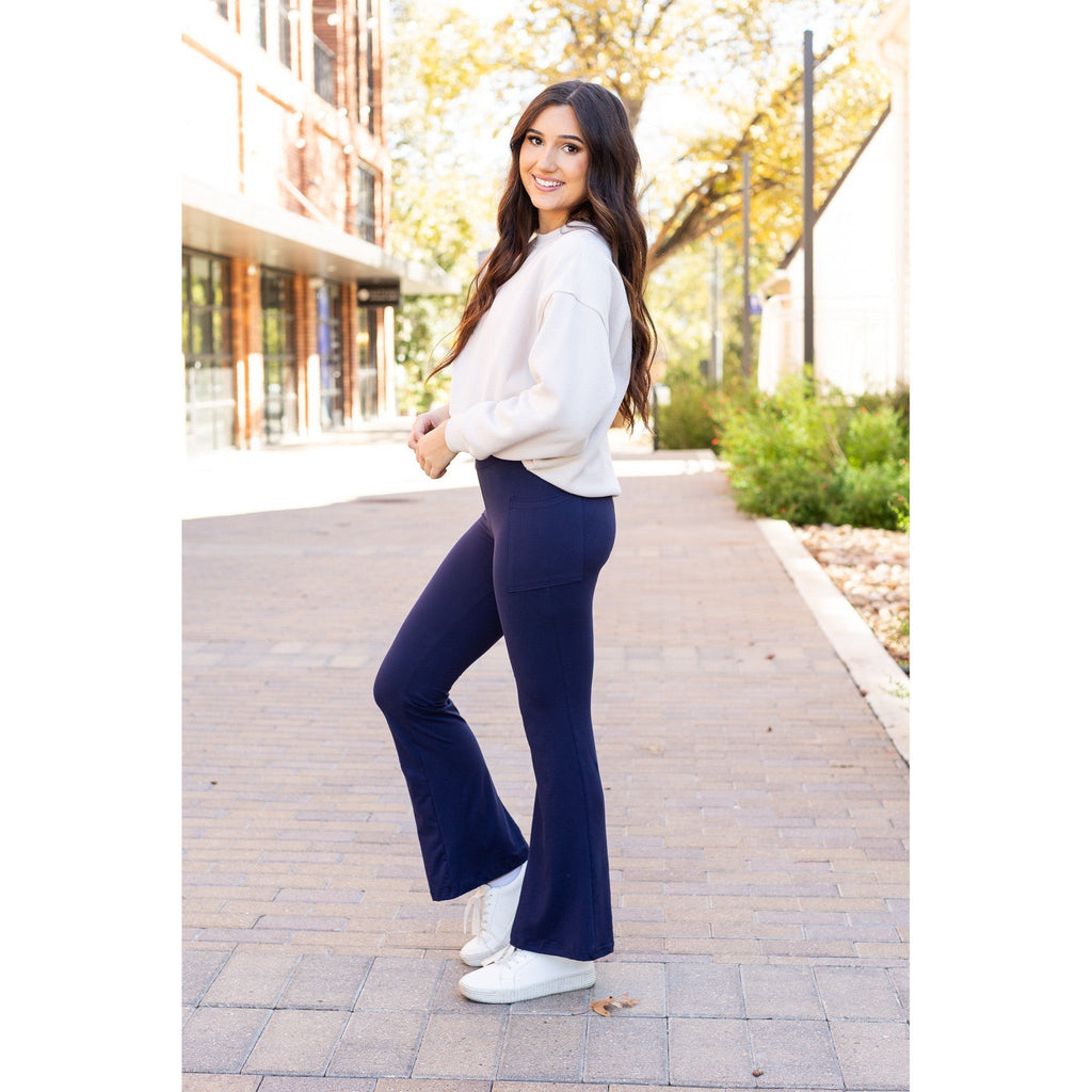 Mila -  NAVY Bootcut Leggings with Pockets