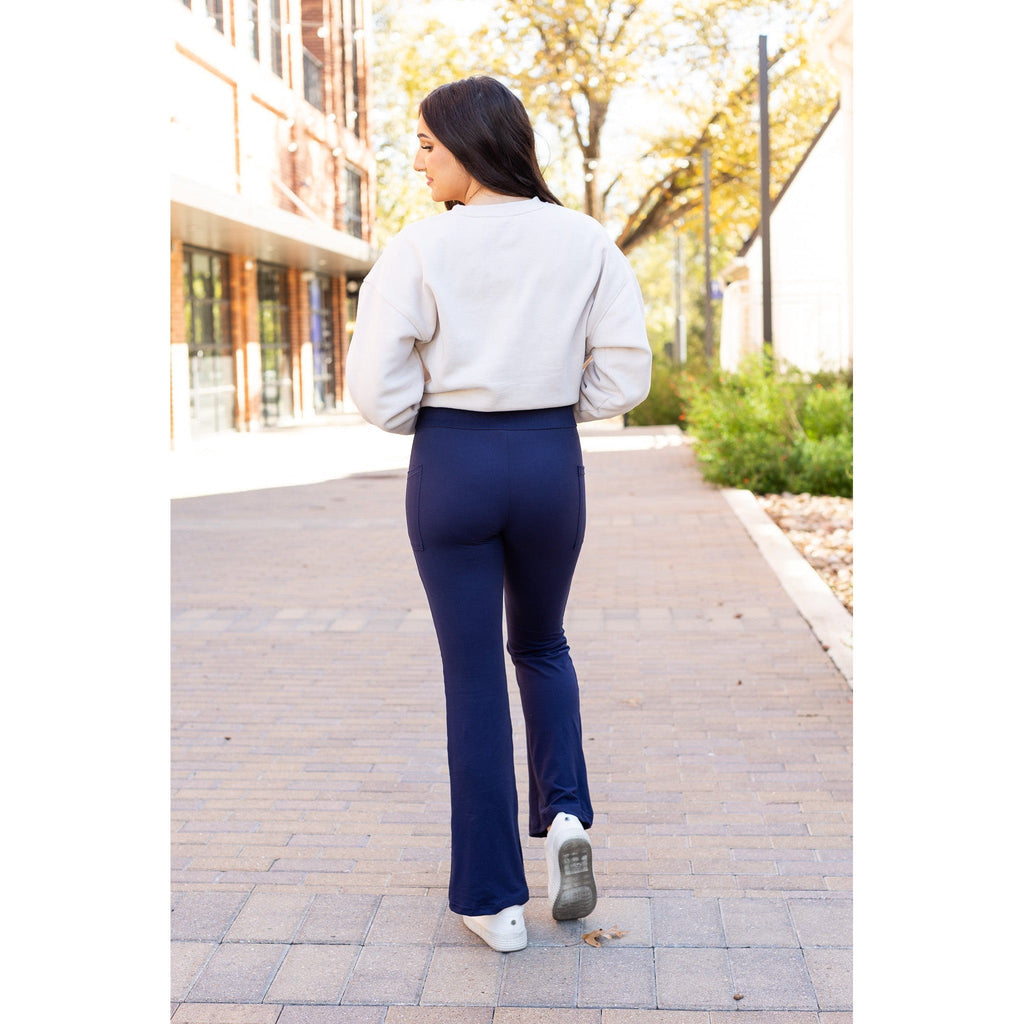 Mila -  NAVY Bootcut Leggings with Pockets