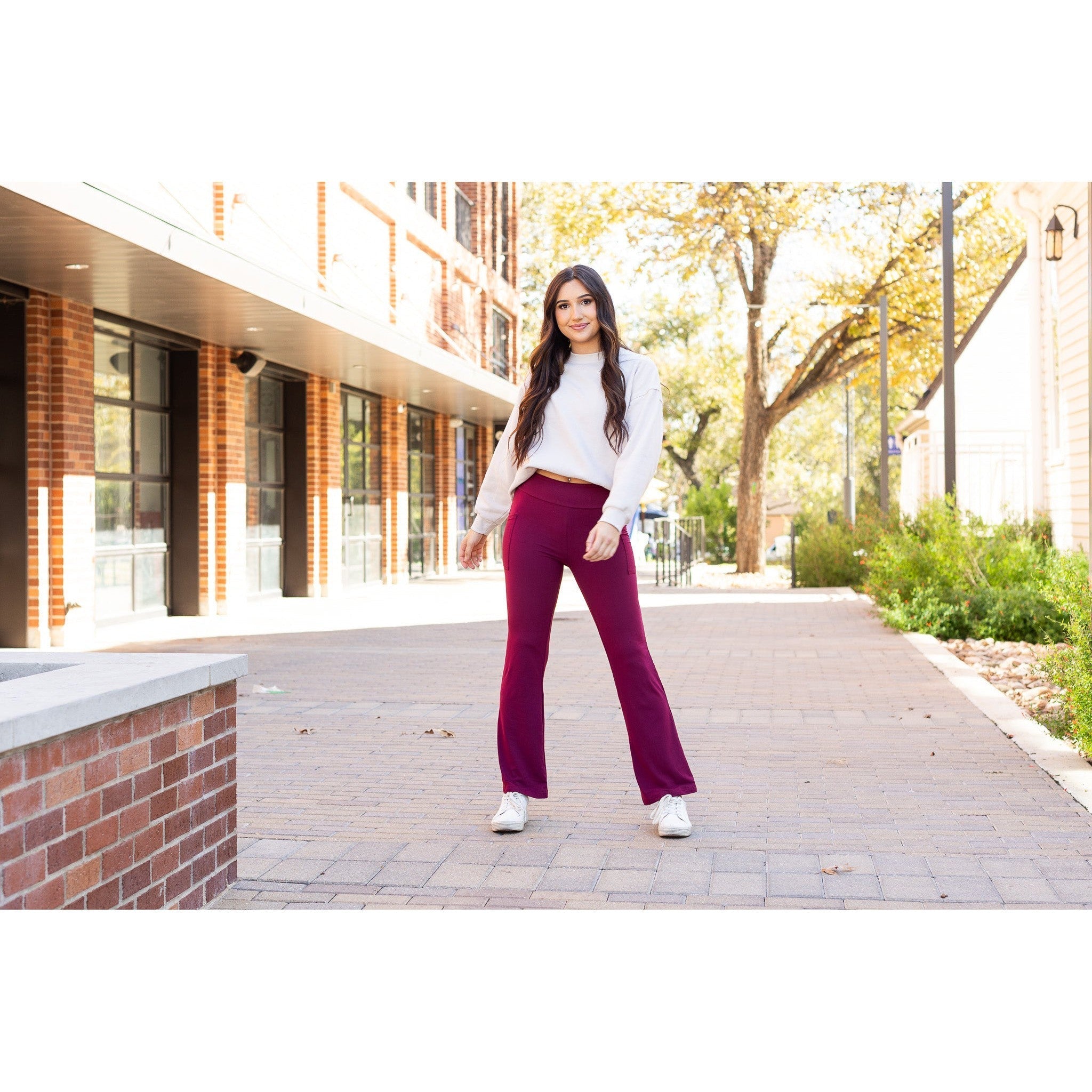 The Maeve -  MAROON Bootcut Leggings with Pockets