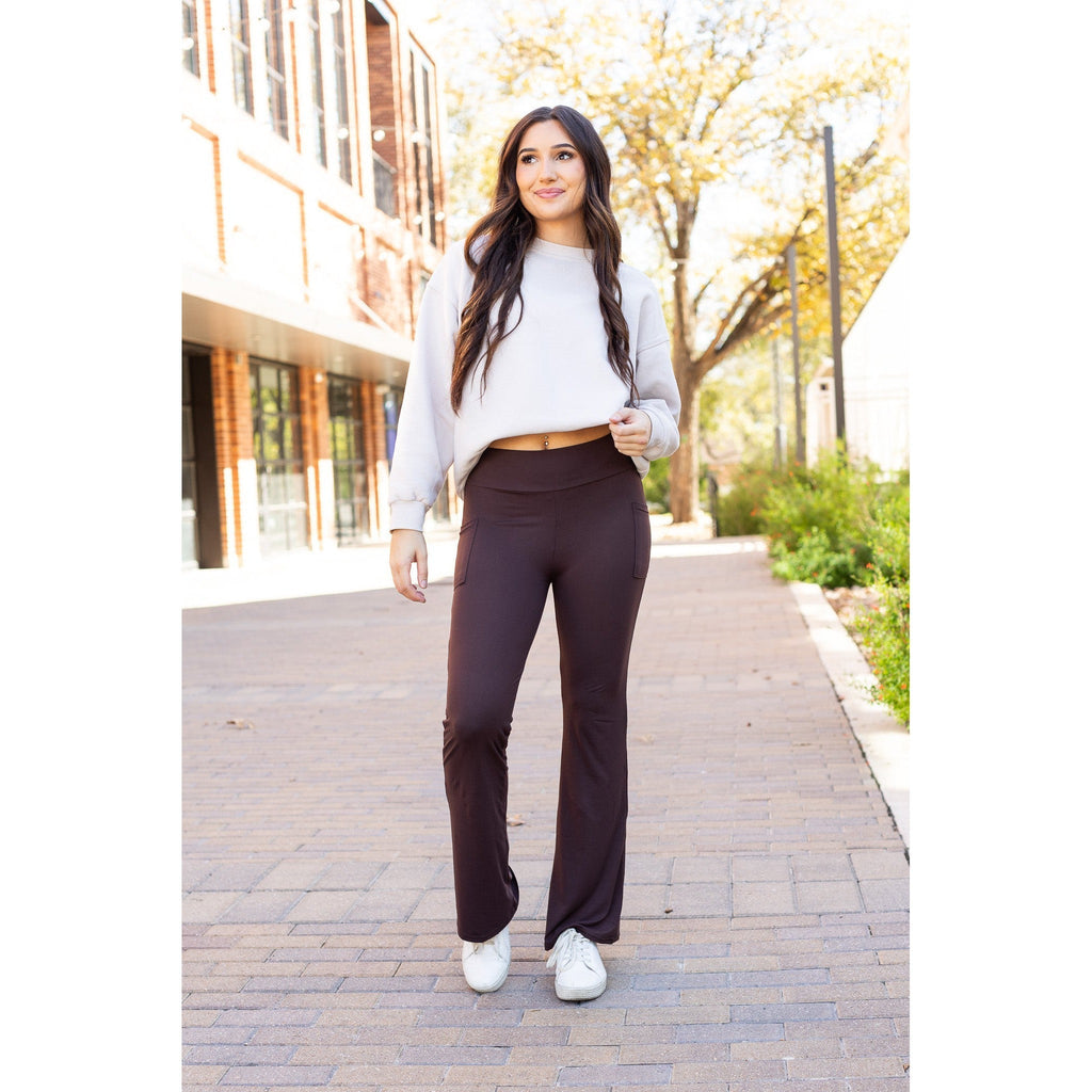 Rhea - BROWN Bootcut Leggings with Pockets*