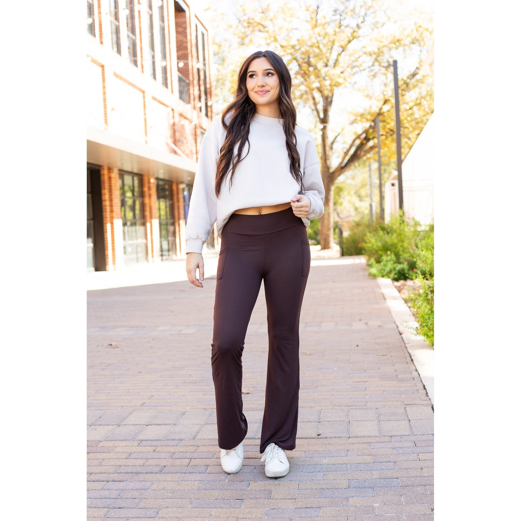 Rhea - BROWN Bootcut Leggings with Pockets*