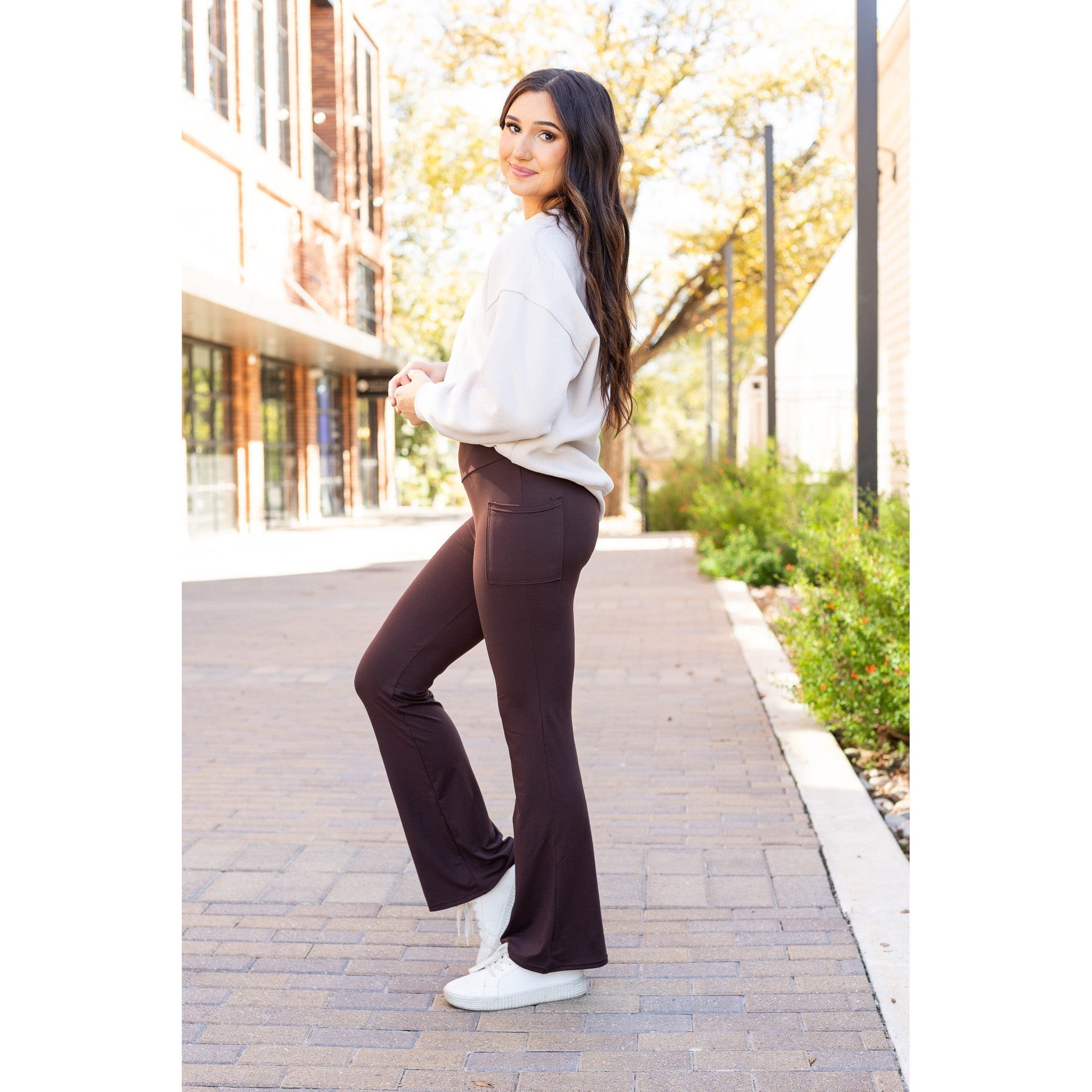 Rhea - BROWN Bootcut Leggings with Pockets*