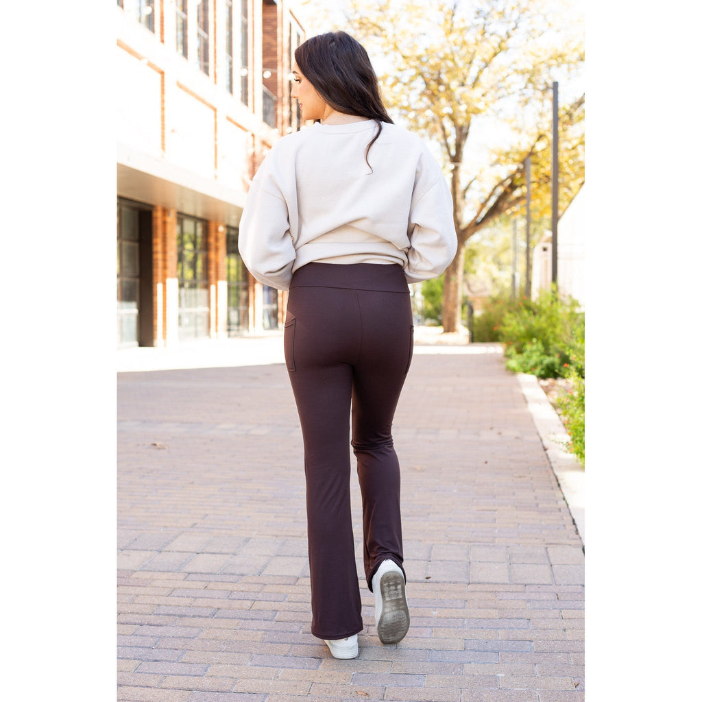Rhea - BROWN Bootcut Leggings with Pockets*