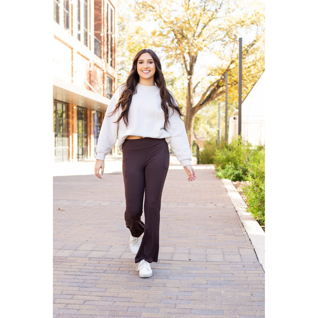 Rhea - BROWN Bootcut Leggings with Pockets*