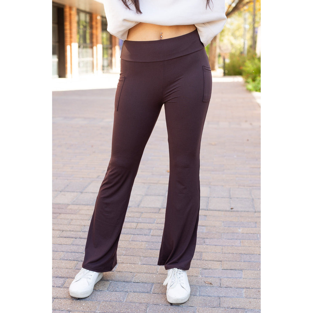 Rhea - BROWN Bootcut Leggings with Pockets*