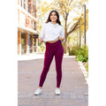 Molly - MAROON Crossover Full Length Leggings with Pockets