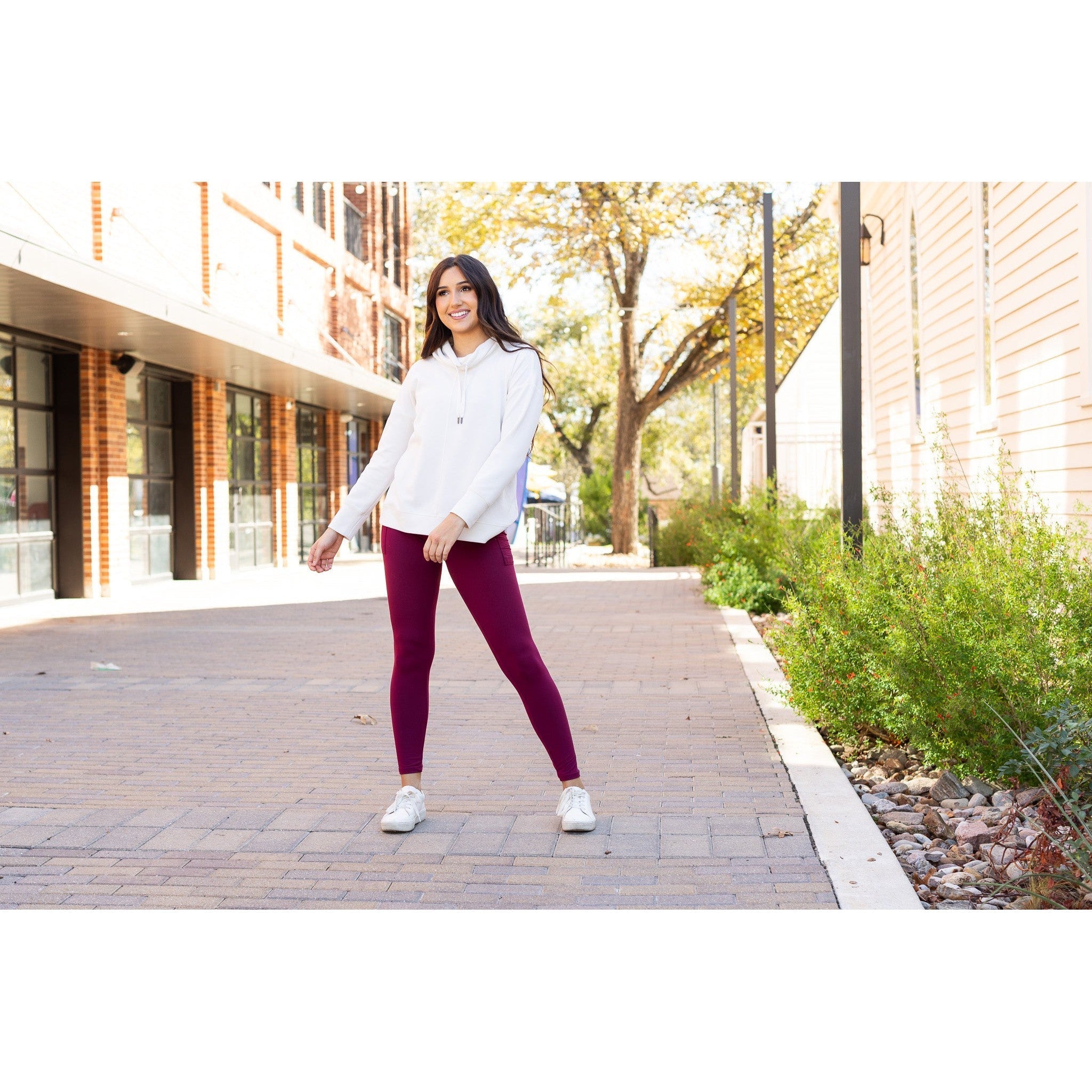 Molly - MAROON Crossover Full Length Leggings with Pockets