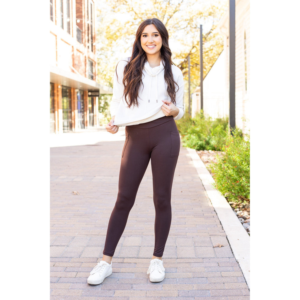 Becca - BROWN Crossover Full Length Leggings with Pockets