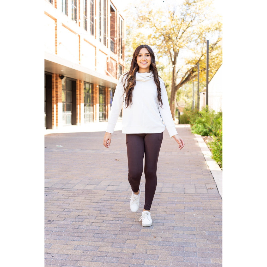 Becca - BROWN Crossover Full Length Leggings with Pockets