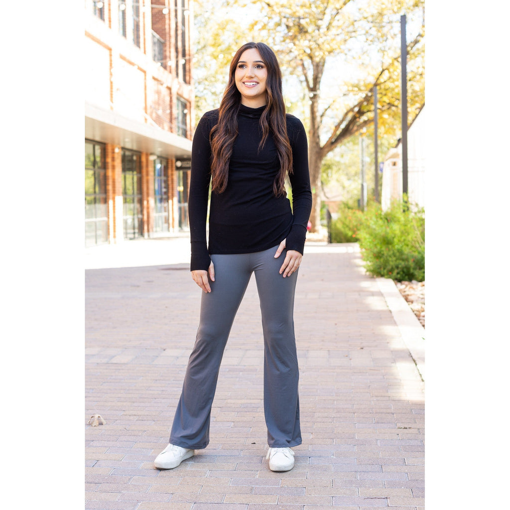 Cassie - Charcoal Bootcut Leggings with Pockets