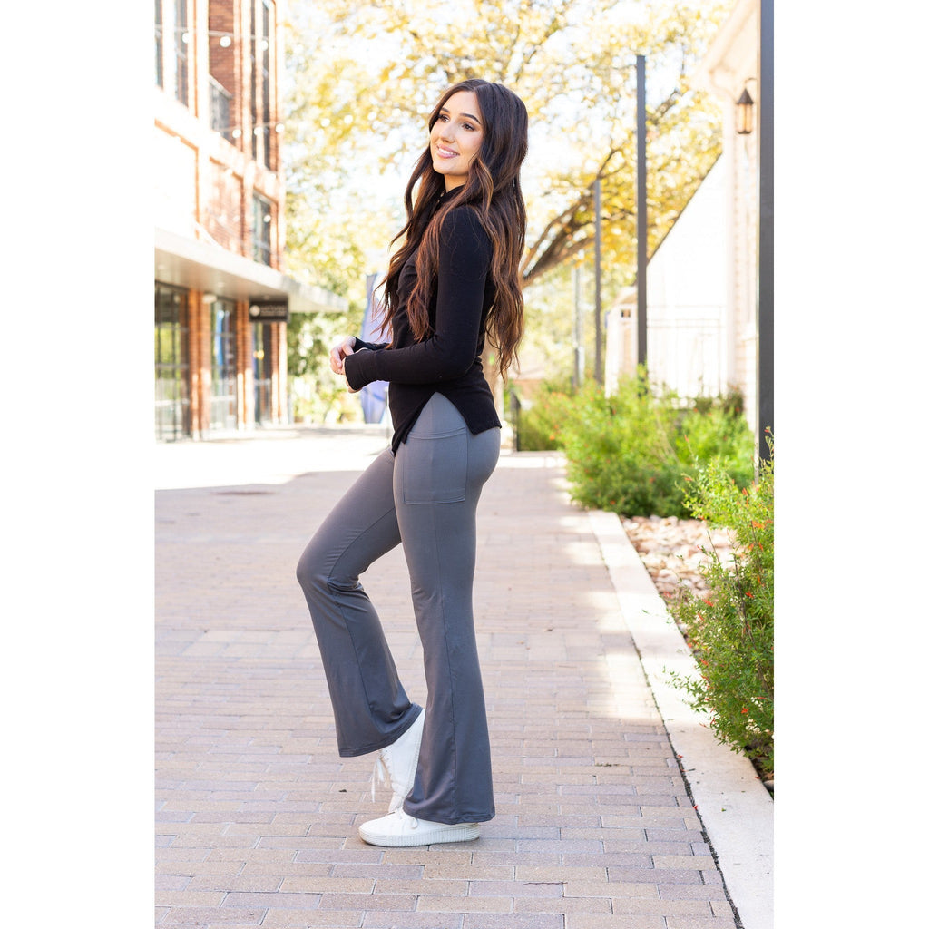 Cassie - Charcoal Bootcut Leggings with Pockets