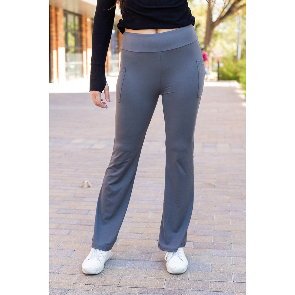 Cassie - Charcoal Bootcut Leggings with Pockets