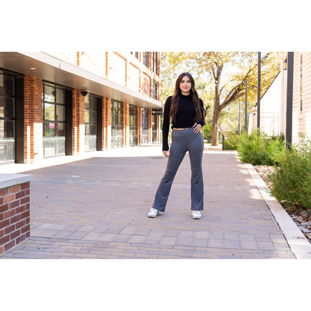 Cassie - Charcoal Bootcut Leggings with Pockets