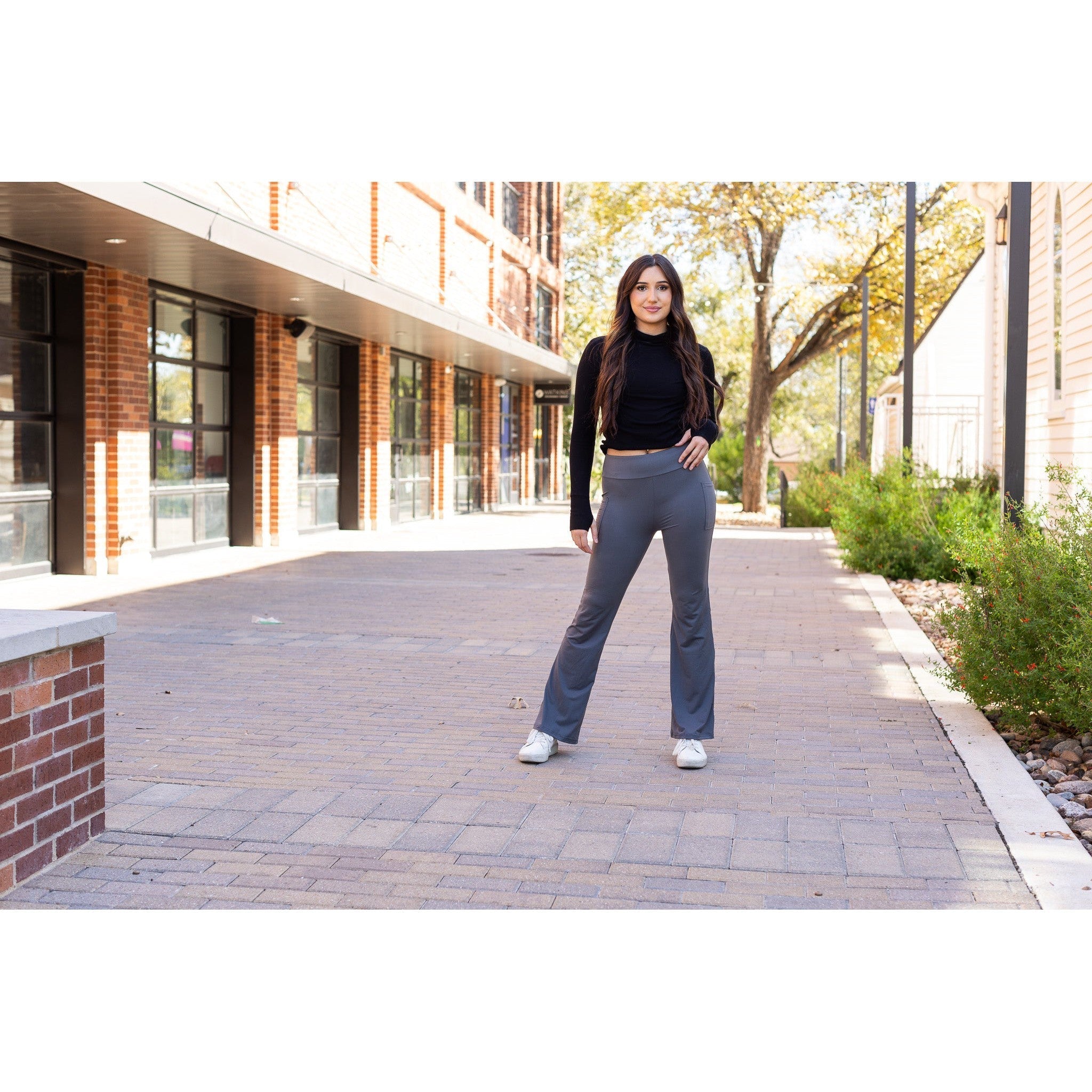 Cassie - Charcoal Bootcut Leggings with Pockets