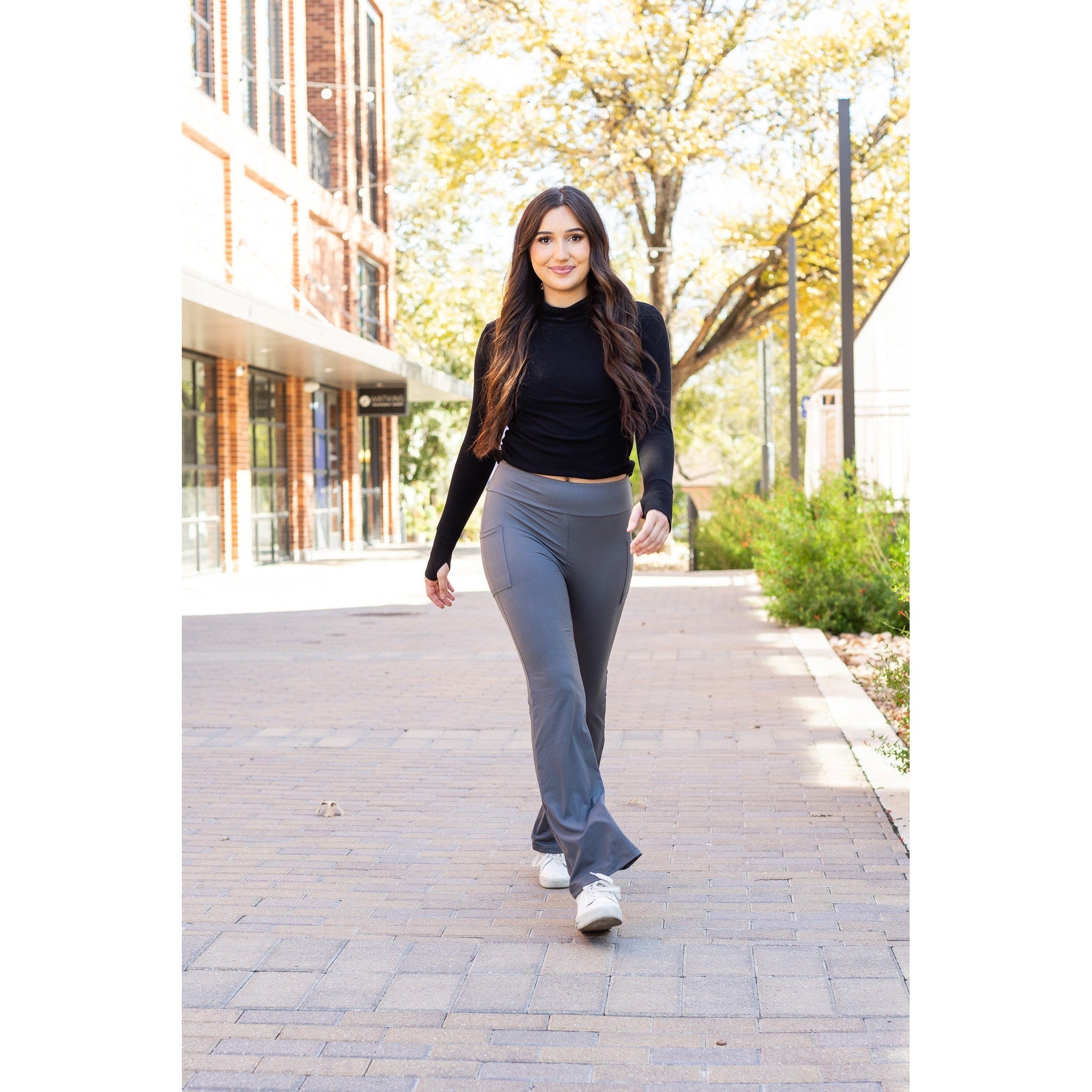 Cassie - Charcoal Bootcut Leggings with Pockets