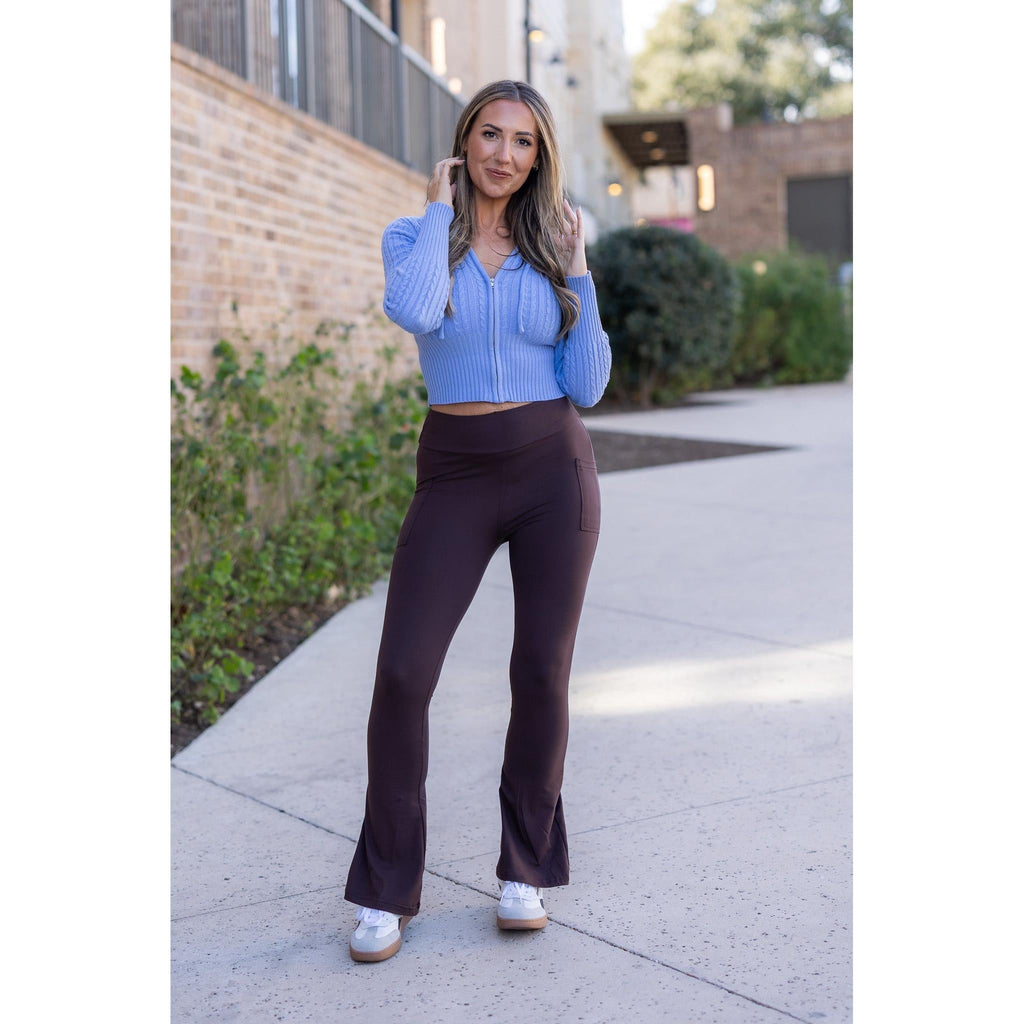 Brandy - Brown Flare Leggings WITH POCKETS