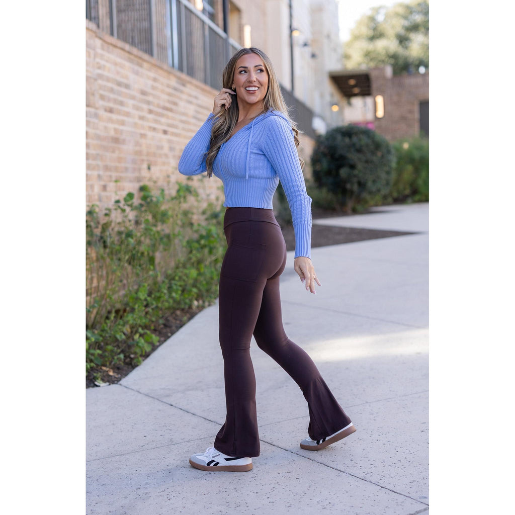Brandy - Brown Flare Leggings WITH POCKETS