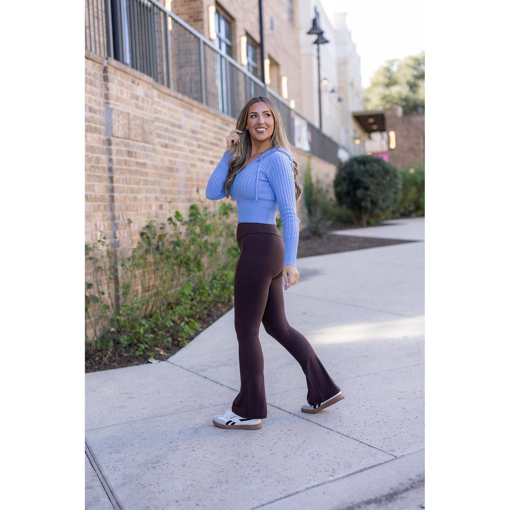 Brandy - Brown Flare Leggings WITH POCKETS