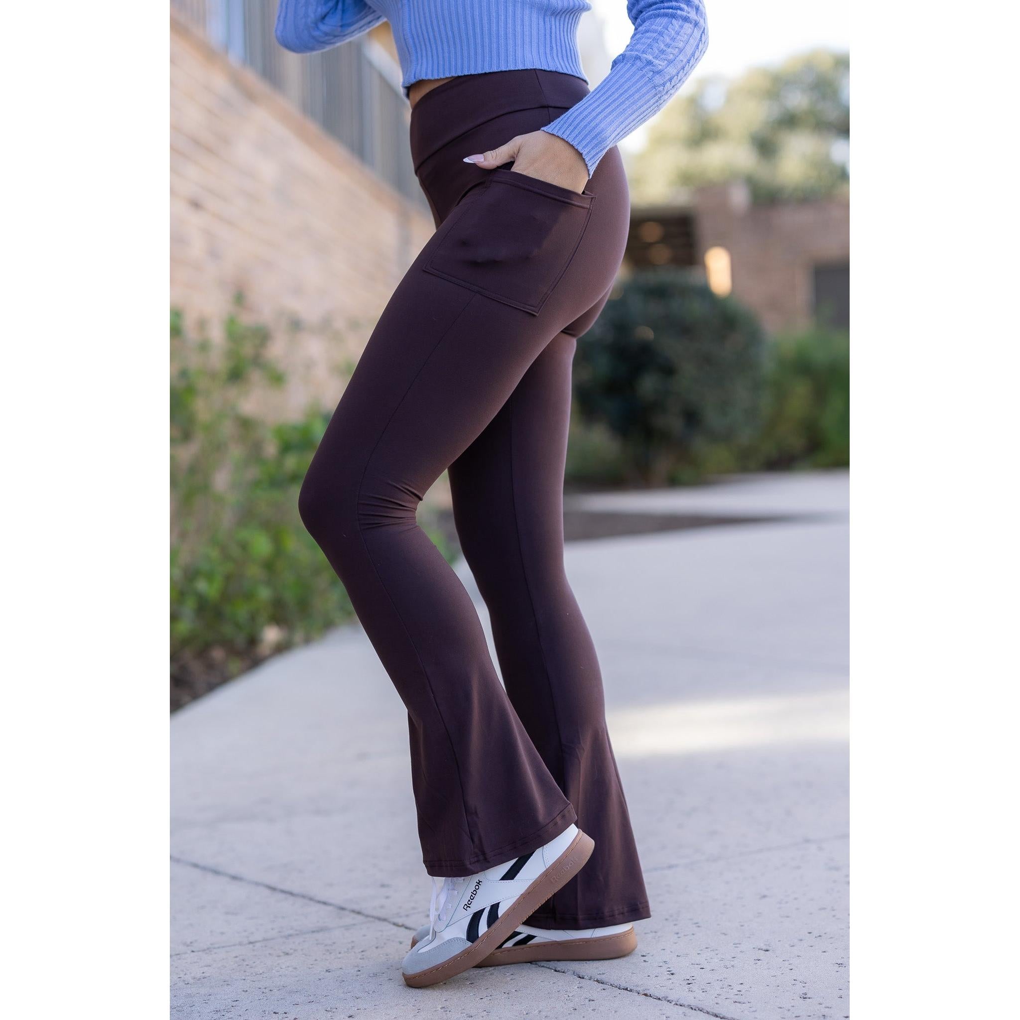 Brandy - Brown Flare Leggings WITH POCKETS