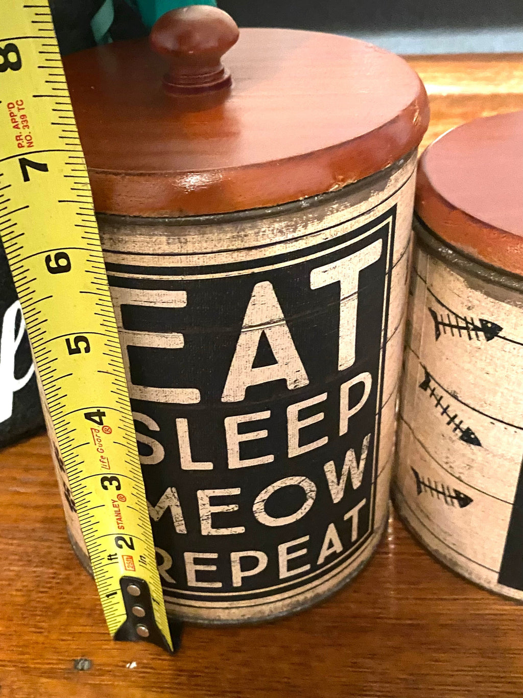 Eat Sleep Meow Repeat Cat Treat Canister Set – Rustic Farmhouse Pet Storage Decor