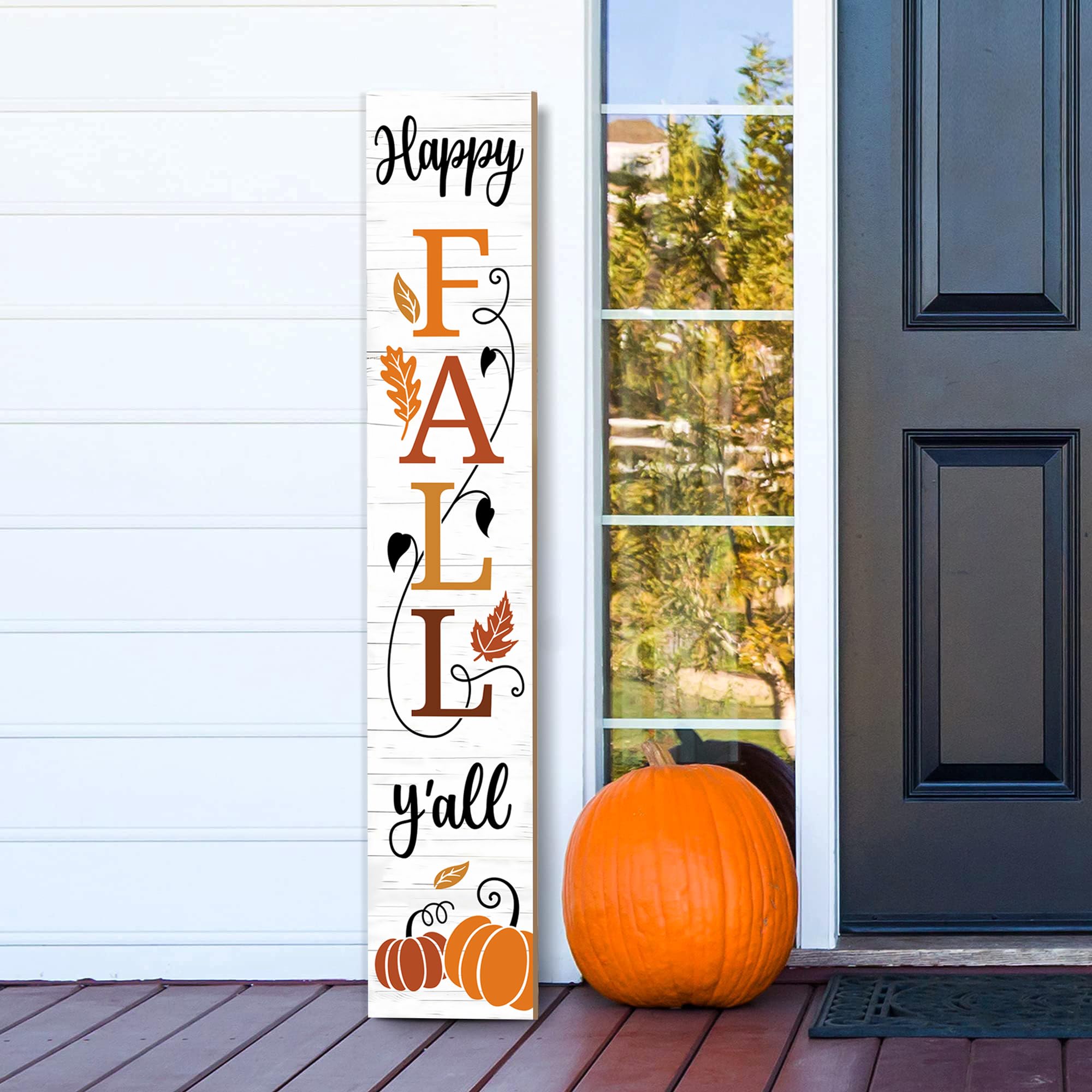 AUSTAB Happy Fall Y'all Wooden Porch Sign 47.2" x 7.8" White Autumn Decor