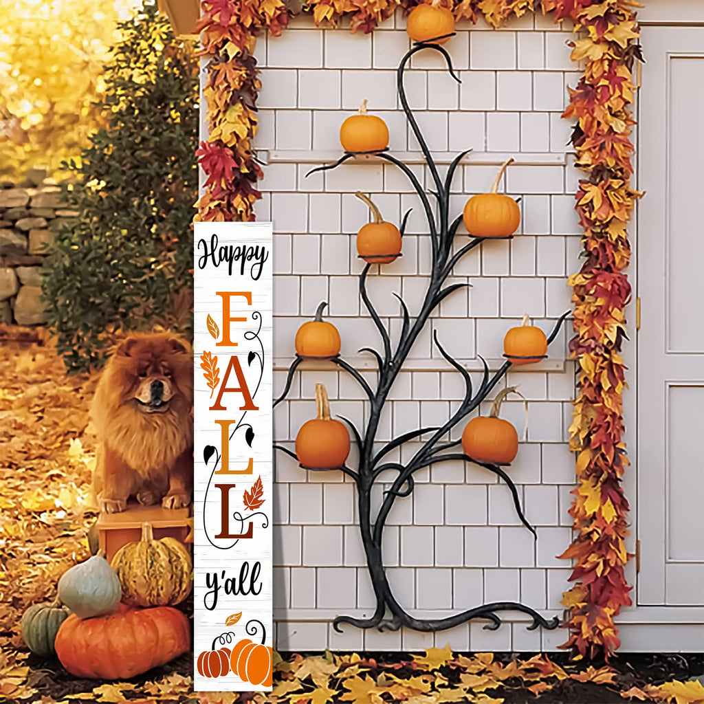AUSTAB Happy Fall Y'all Wooden Porch Sign 47.2" x 7.8" White Autumn Decor