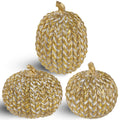 winemana Fall Decorations Set of 3 Gold White Resin Pumpkins Woven Design