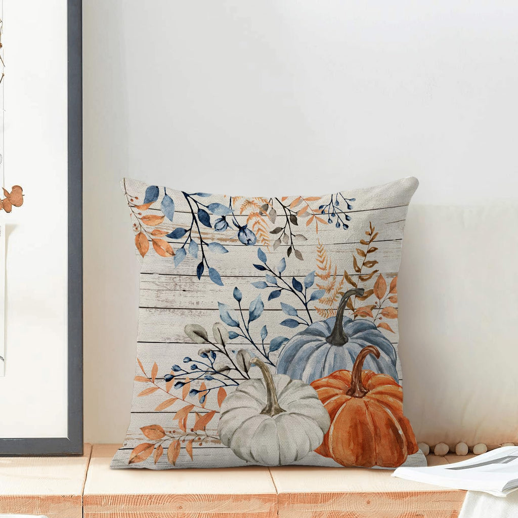 Yxuiyal Fall Pillow Covers 18x18 Set of 2 Blue Orange Pumpkin Leaves