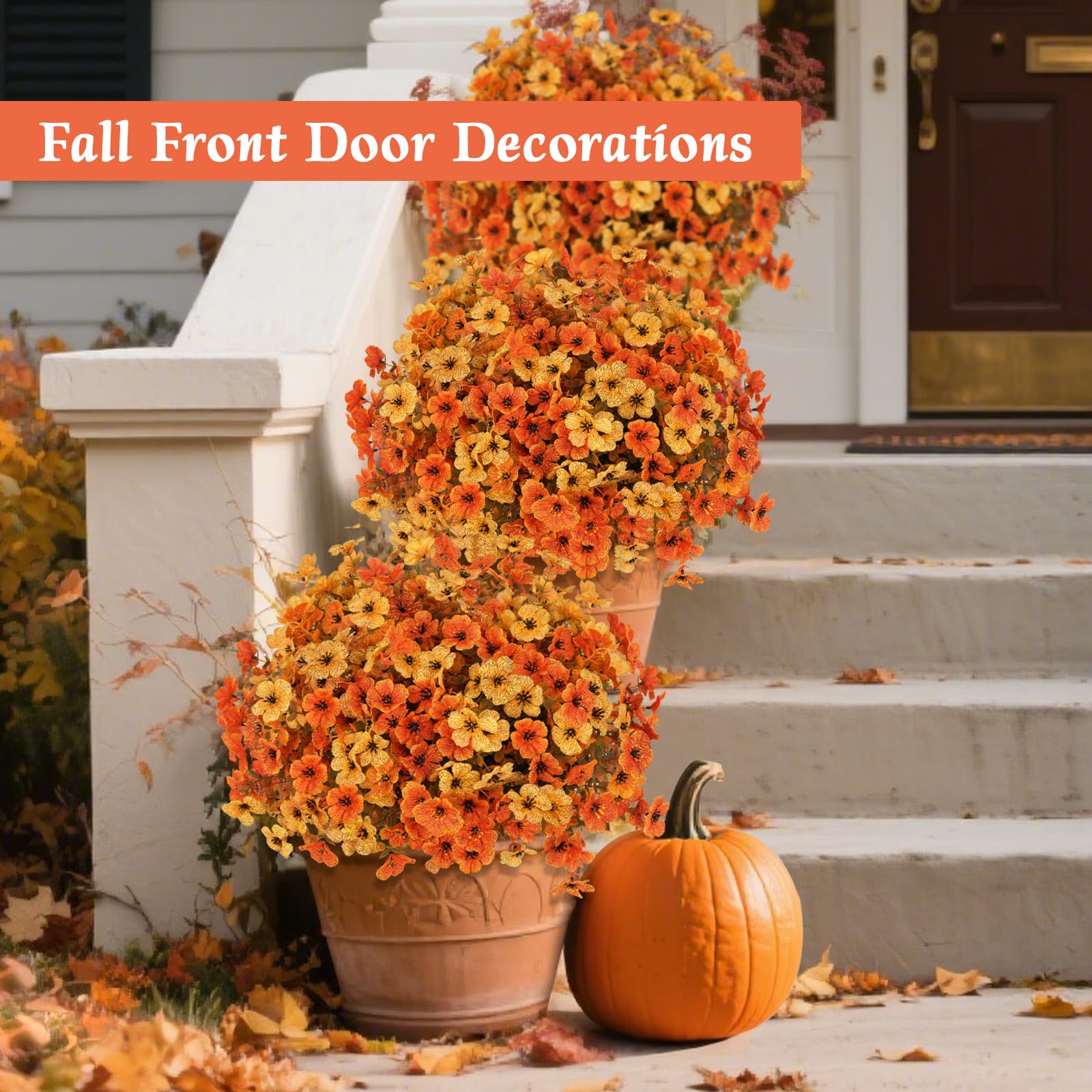 RICHMYC Artificial Fall Flowers 12 Bundles Orange Yellow Eucalyptus 13.8IN