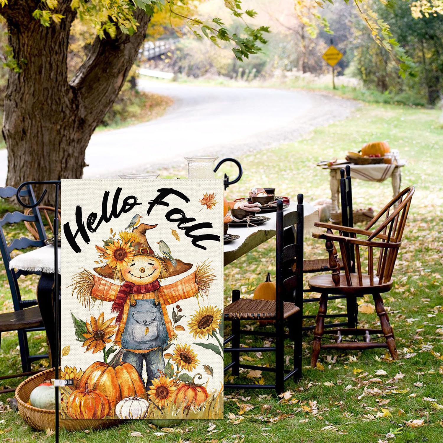 Baccessor Fall Thanksgiving Scarecrow Garden Flag 12.5x18 Inch Burlap