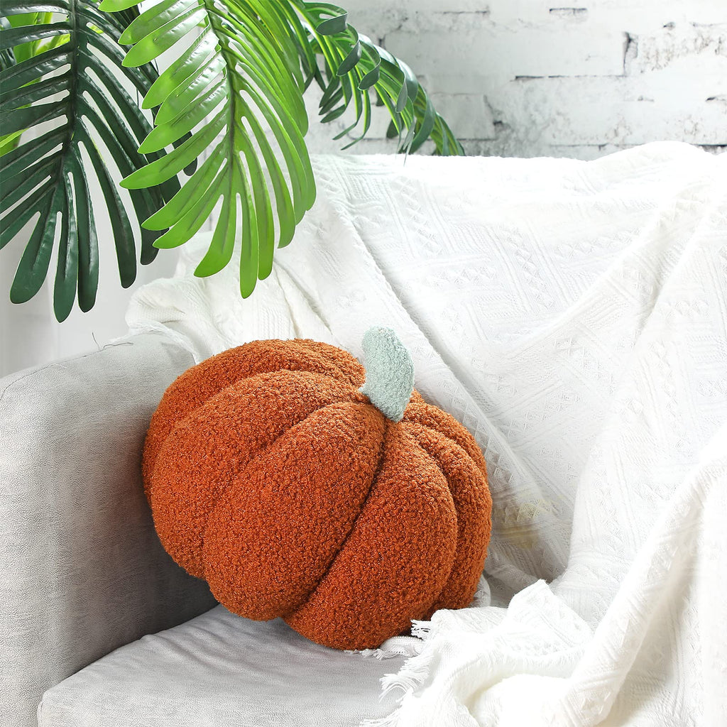 Queekay 2 Pc Pumpkin Plush Pillow 11x9.5in Brown Fall Thanksgiving Decor