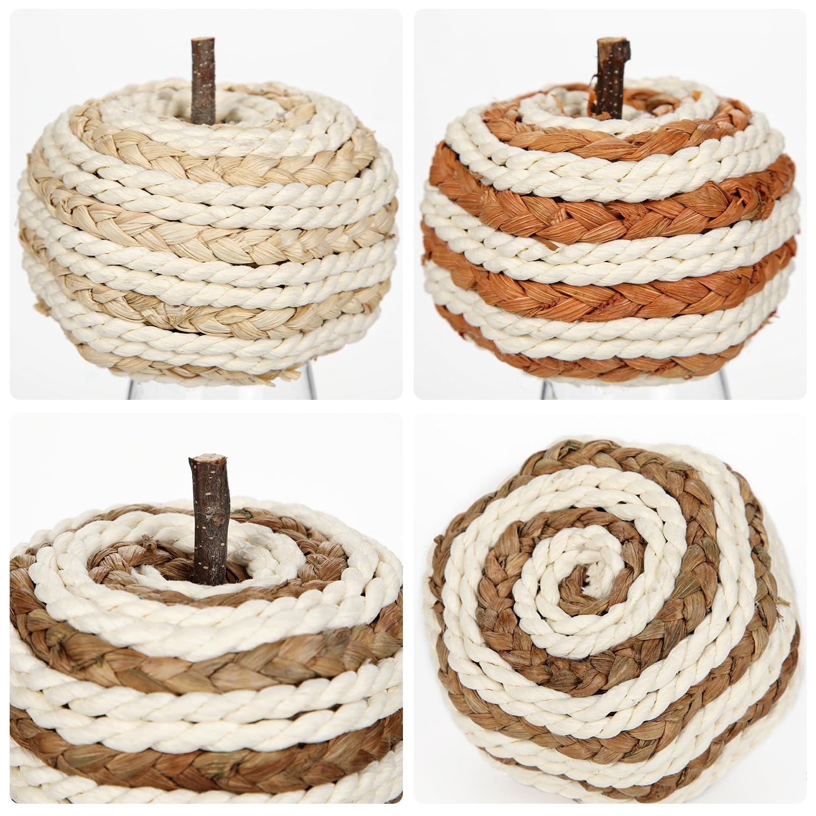 Hollyone Fall Pumpkin Decor 3 PCS Faux Rattan Pumpkins Small Orange Brown