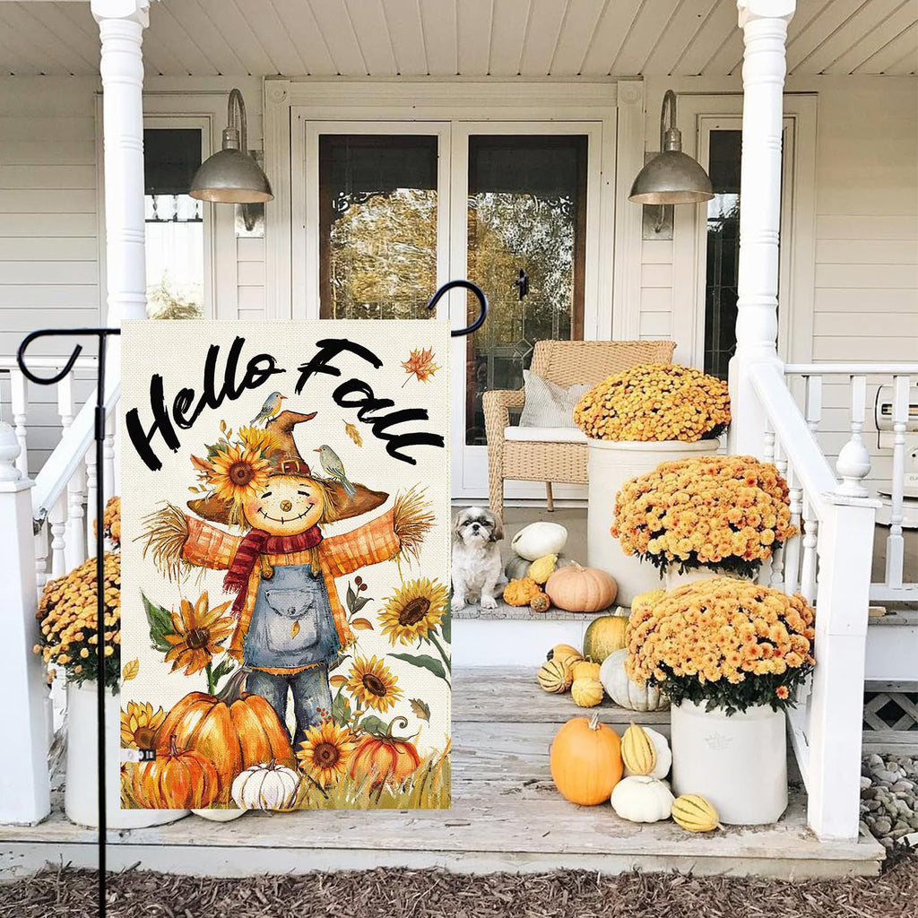 Baccessor Fall Thanksgiving Scarecrow Garden Flag 12.5x18 Inch Burlap