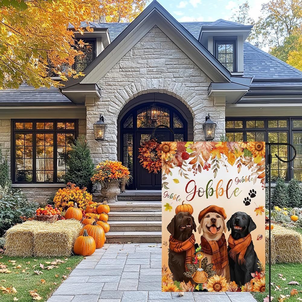 MEHOFOND Fall Happy Thanksgiving Garden Flag Double Sided 12x18in
