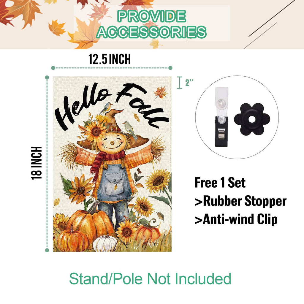 Baccessor Fall Thanksgiving Scarecrow Garden Flag 12.5x18 Inch Burlap