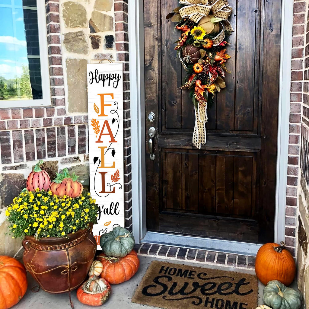 AUSTAB Happy Fall Y'all Wooden Porch Sign 47.2" x 7.8" White Autumn Decor