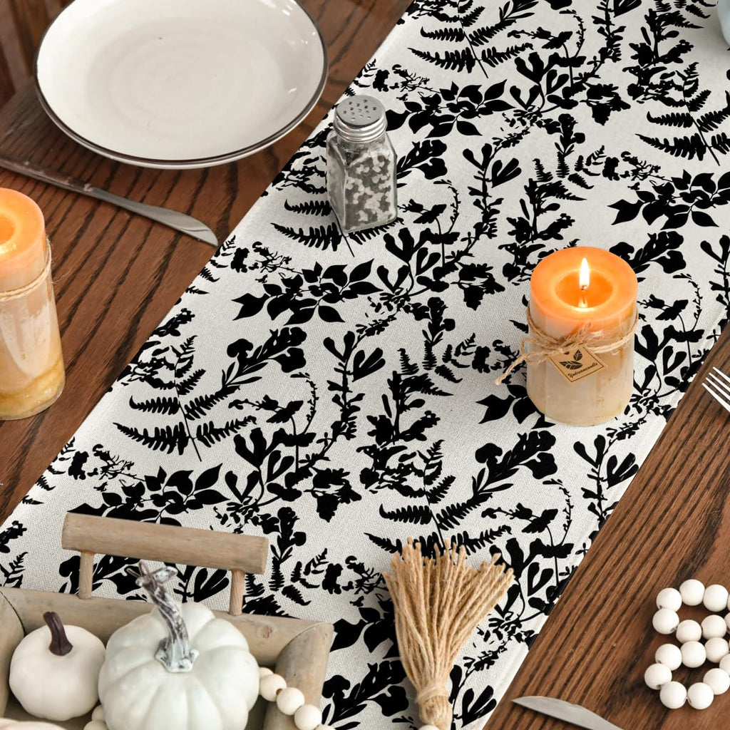 Artoid Mode Pumpkin Leaves Darkness Flower Fall Table Runner Black 13x36 Inch