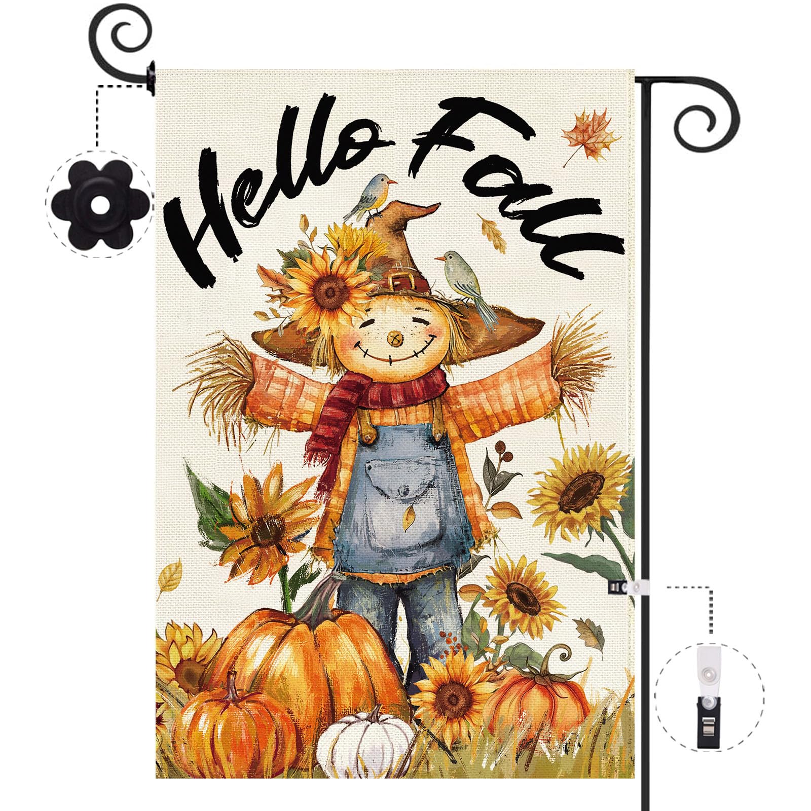 Baccessor Fall Thanksgiving Scarecrow Garden Flag 12.5x18 Inch Burlap