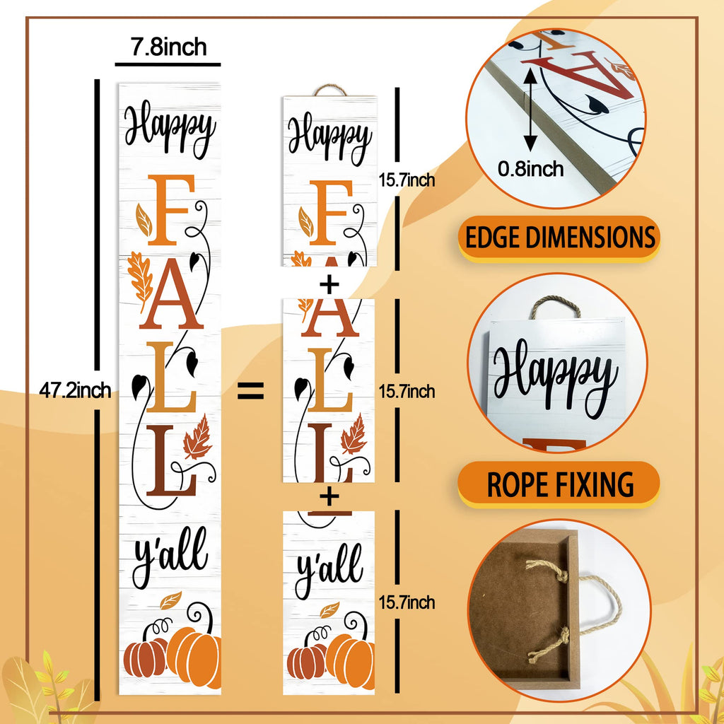 AUSTAB Happy Fall Y'all Wooden Porch Sign 47.2" x 7.8" White Autumn Decor
