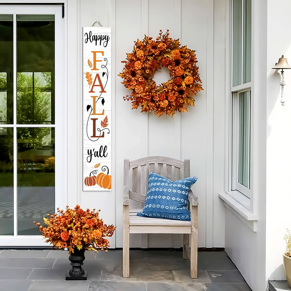 AUSTAB Happy Fall Y'all Wooden Porch Sign 47.2" x 7.8" White Autumn Decor