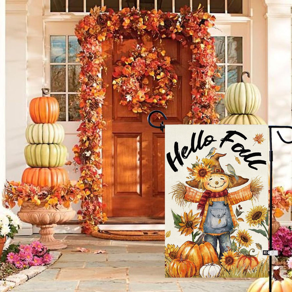 Baccessor Fall Thanksgiving Scarecrow Garden Flag 12.5x18 Inch Burlap