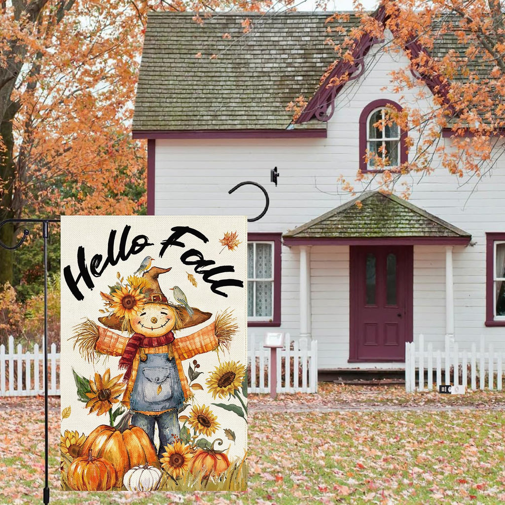 Baccessor Fall Thanksgiving Scarecrow Garden Flag 12.5x18 Inch Burlap