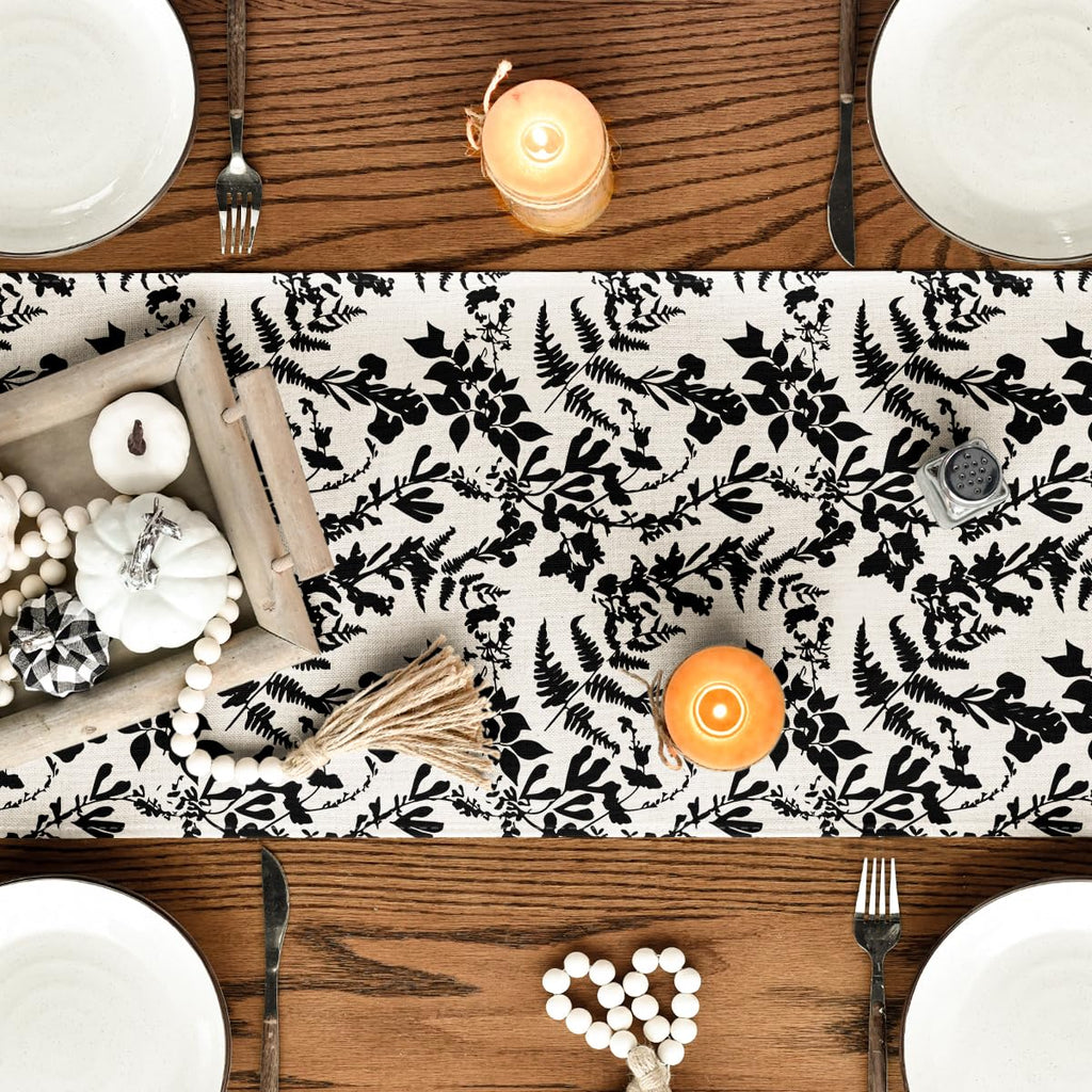 Artoid Mode Pumpkin Leaves Darkness Flower Fall Table Runner Black 13x36 Inch