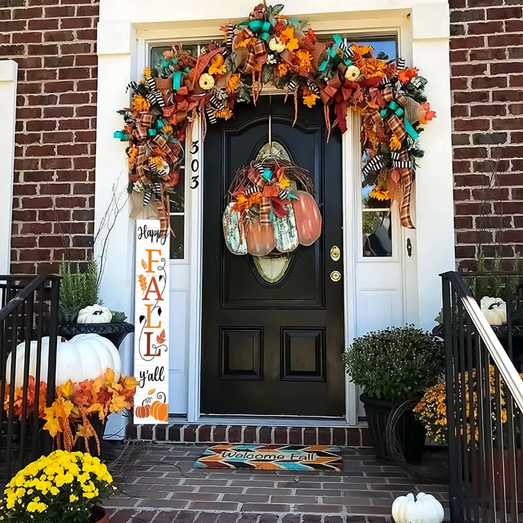 AUSTAB Happy Fall Y'all Wooden Porch Sign 47.2" x 7.8" White Autumn Decor