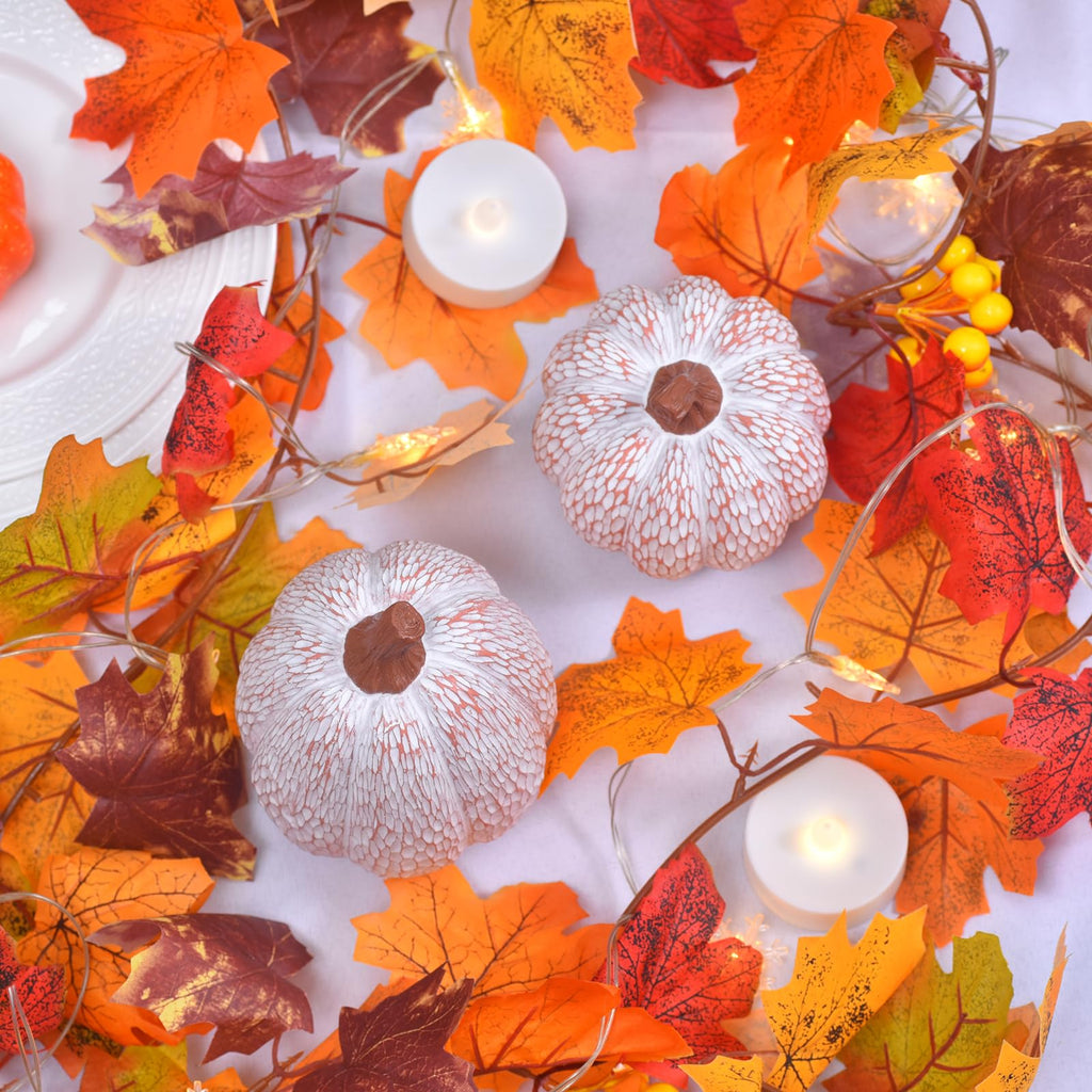 Ovootok Resin Pumpkins Fall Decorations White 2PCS Thanksgiving Decor