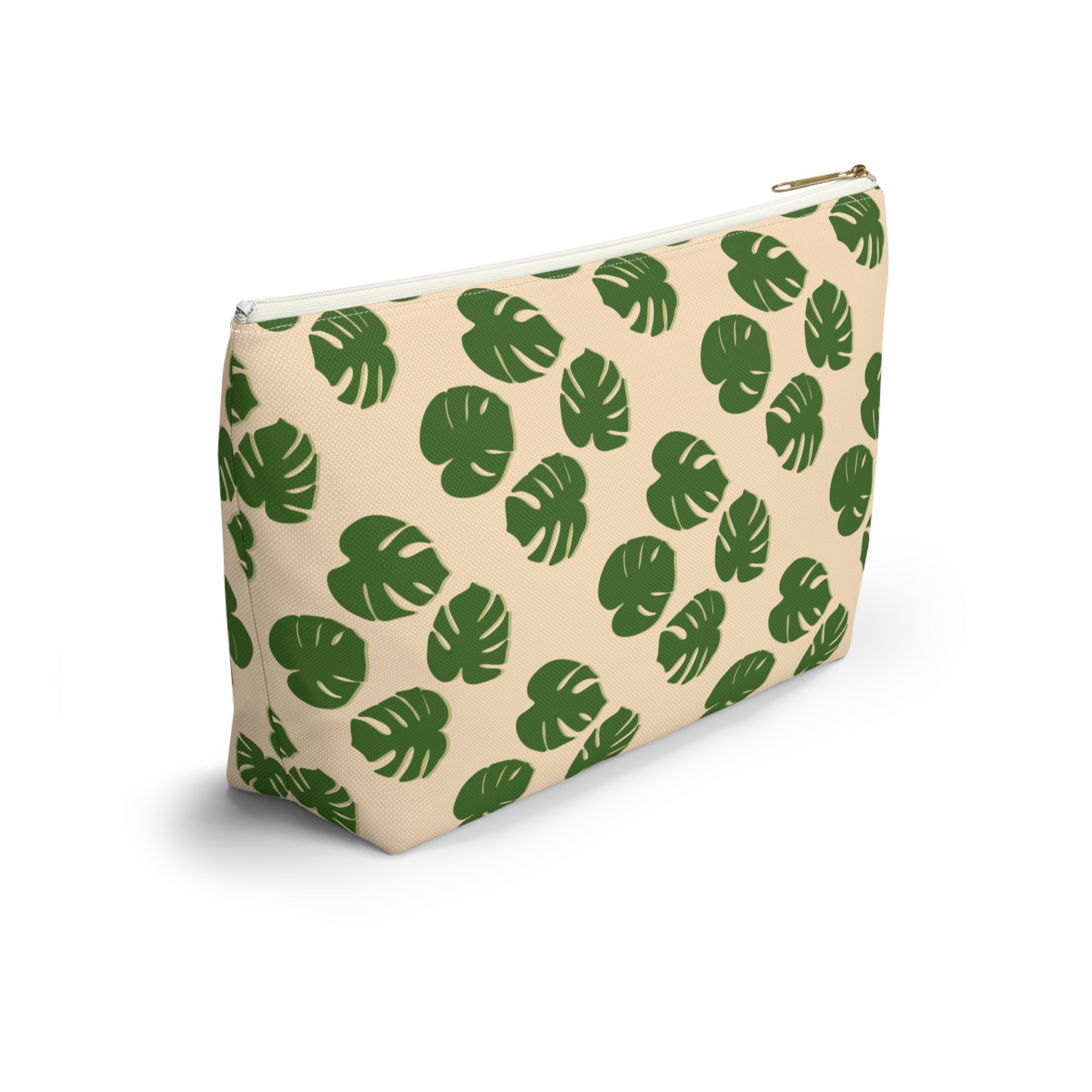 Monstera Pattern Accessory Pouch – Makeup Bag With T-Bottom