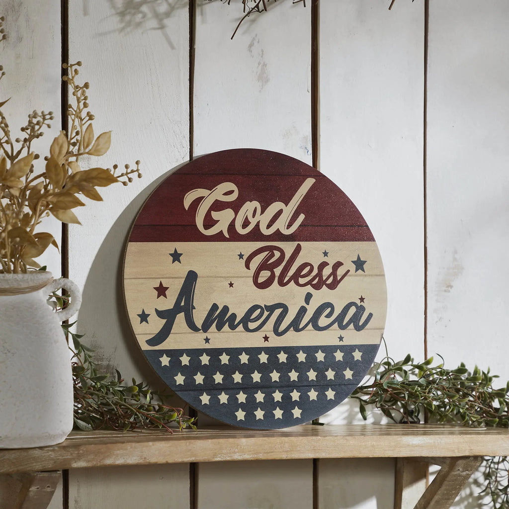 Patriotic Welcome Sign – 11" Round MDF Wall Hanging
