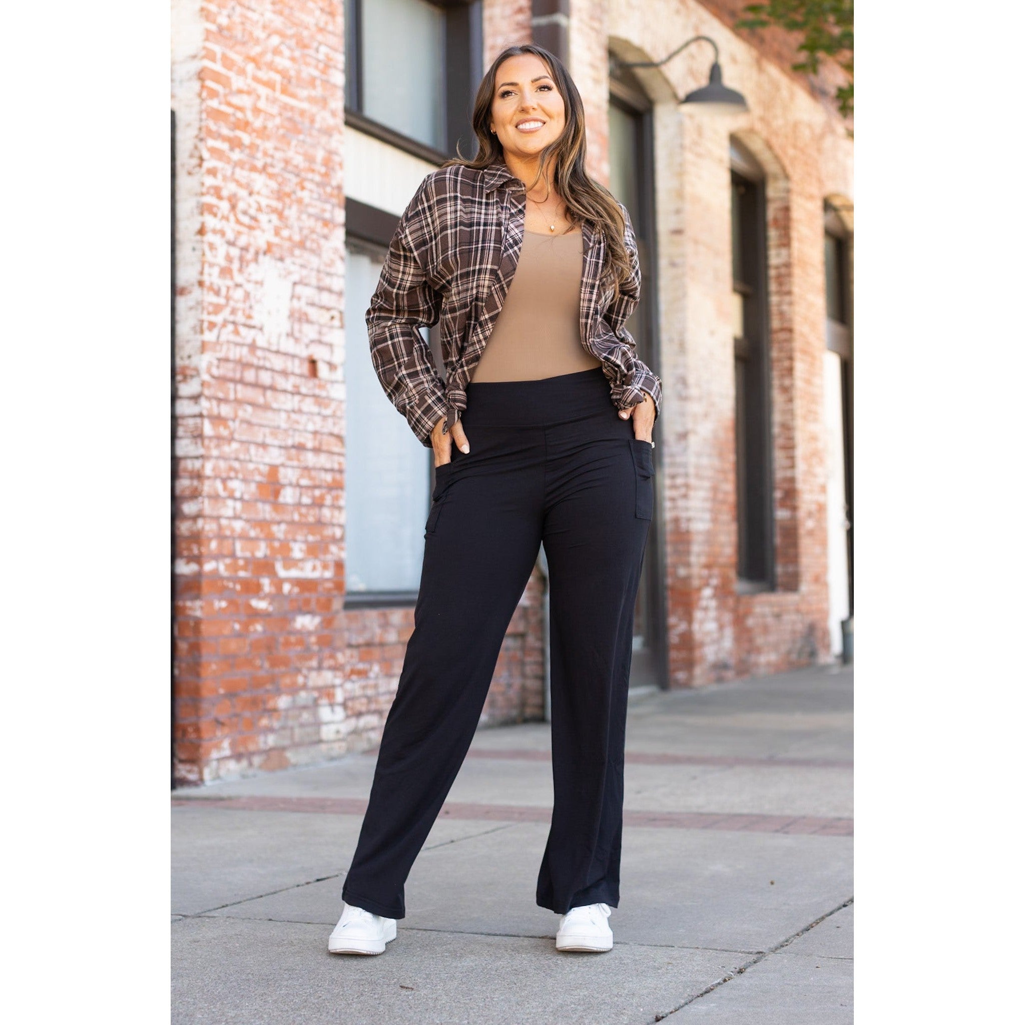 Brooke - Black Wide Leg Full-Length with Pockets - Luxe Leggings by Julia Rose®