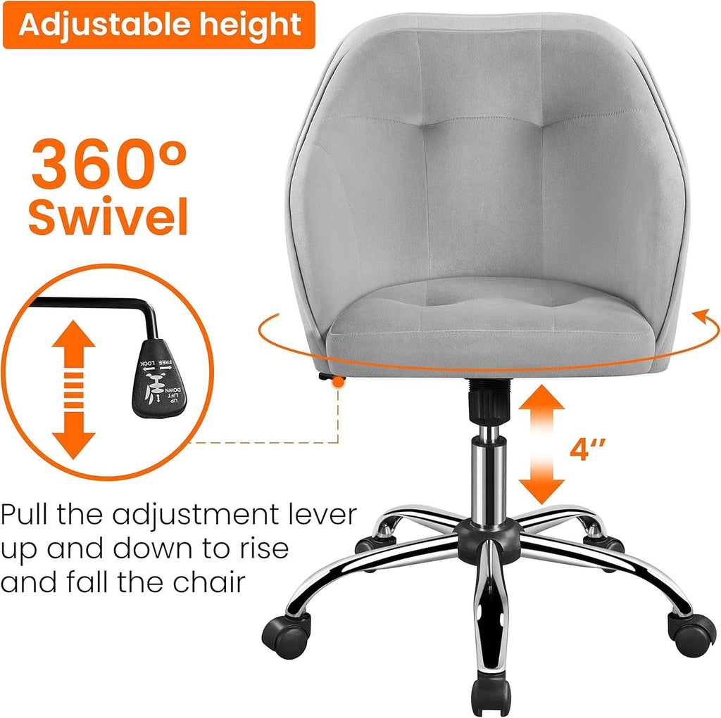 Light Gray Velvet Desk Chair With Adjustable Tilt Arm