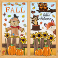 OWUH Fall Window Clings 6 Sheets Pumpkin Maple Leaves Scarecrow Brown